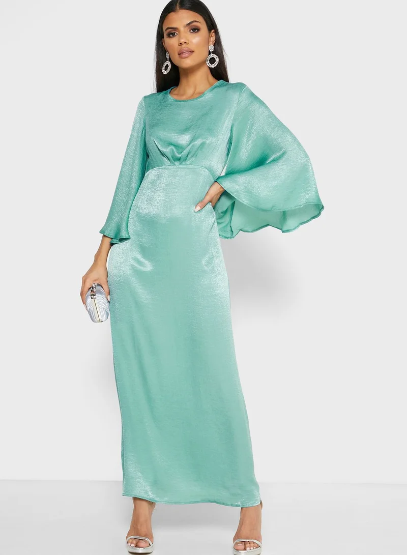 Khizana Flare Sleeve Satin Maxi Dress