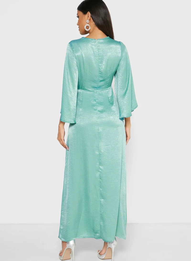 Khizana Flare Sleeve Satin Maxi Dress
