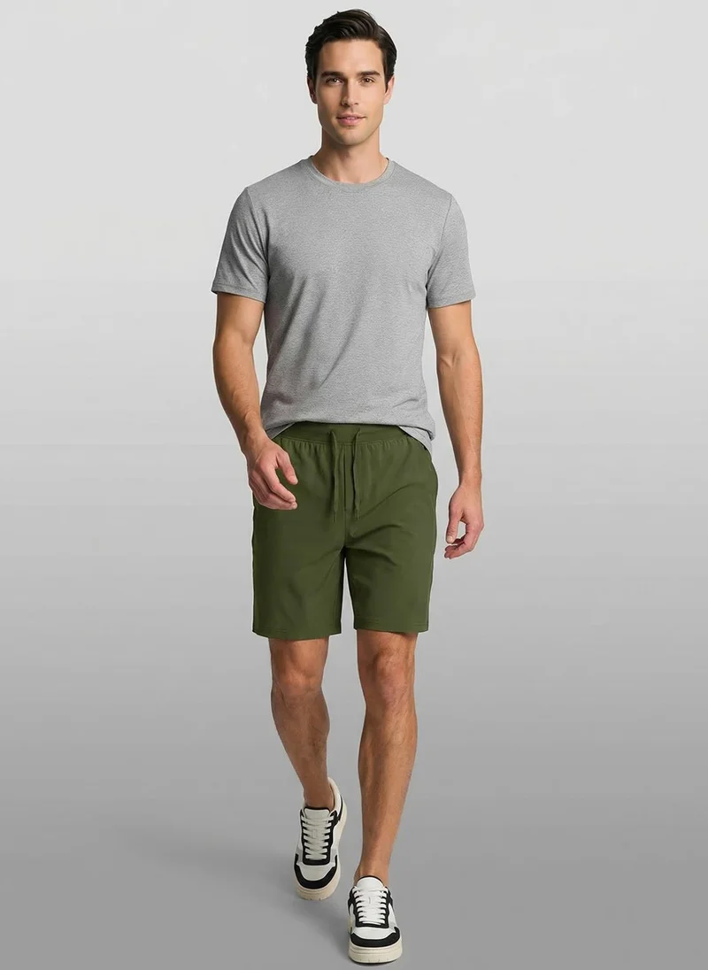 NOBERO Military Olive Nobero Oversized Shorts | Men’s Shorts | Relaxed Fit | Milano Ponte Knit | Knee-Length Mid-Rise Comfort | Elasticated Waistband | Available in 4 Colours for Men | Best Price UAE