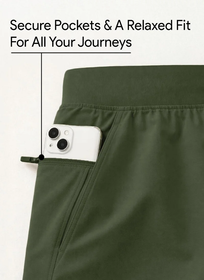 NOBERO Military Olive Nobero Oversized Shorts | Men’s Shorts | Relaxed Fit | Milano Ponte Knit | Knee-Length Mid-Rise Comfort | Elasticated Waistband | Available in 4 Colours for Men | Best Price UAE