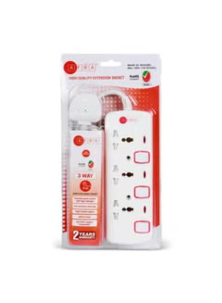 Japan Universal Extension Cord 3 Way 3M 3 Universal Sockets 3 Meter Cable Easy Set-Up & Storage Shock proof 250V White - Image 1