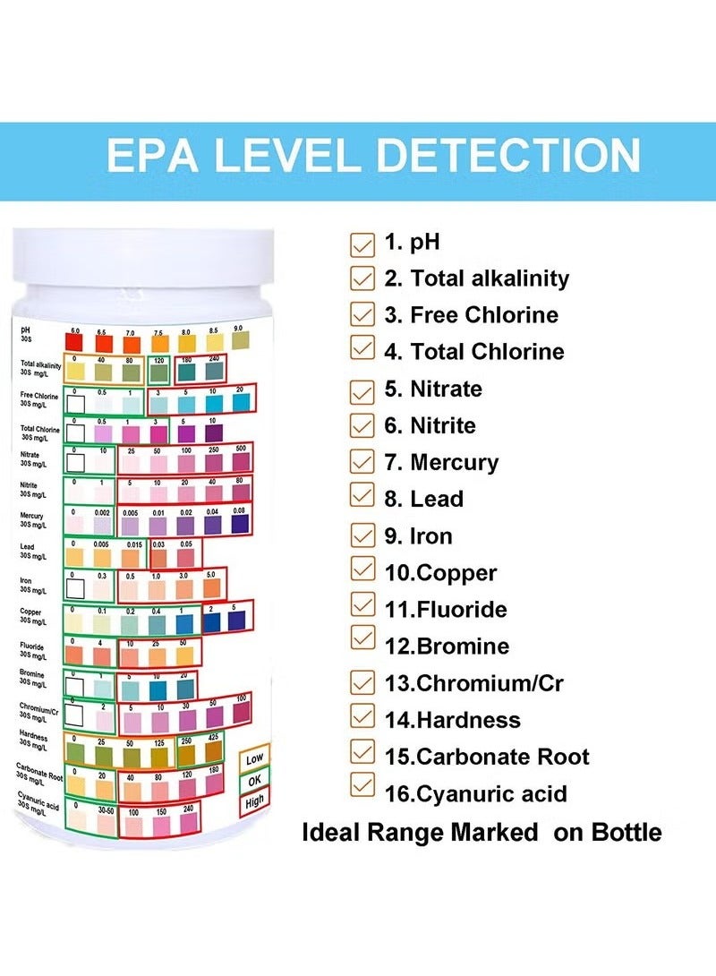 Multifunctional Water Testing Strips for Drinking Water- Hofun EPA Level Home Use, Water Test strips with Lead, Mercury, Iron, Copper, PH, Hardness, Chlorine for Water Quality Test  - Image 2