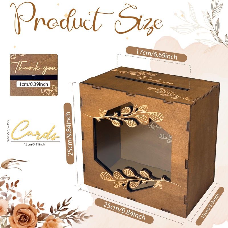 OurWarm Brown Wedding Card Box with Acrylic Window, Wooden Gift Card Box for Wedding Reception Decorations, Money Newly Named Box Decorations for Reception Party Birthday Rustic Wedding Decor - Image 3