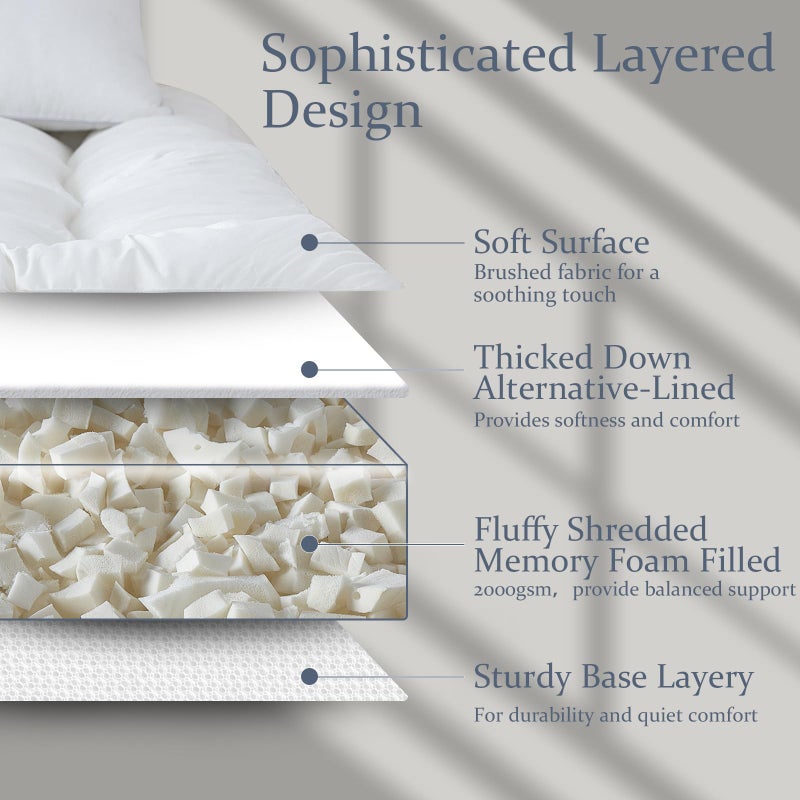 WhatsBedding 5 inch Memory Foam Mattress Topper Twin Size for Back Pain, Soft Breathable Cover, Comfort Supportive Pillow Top Mattress Topper, 2000GSM Fluffy Shredded Memory Foam Filled - Image 3