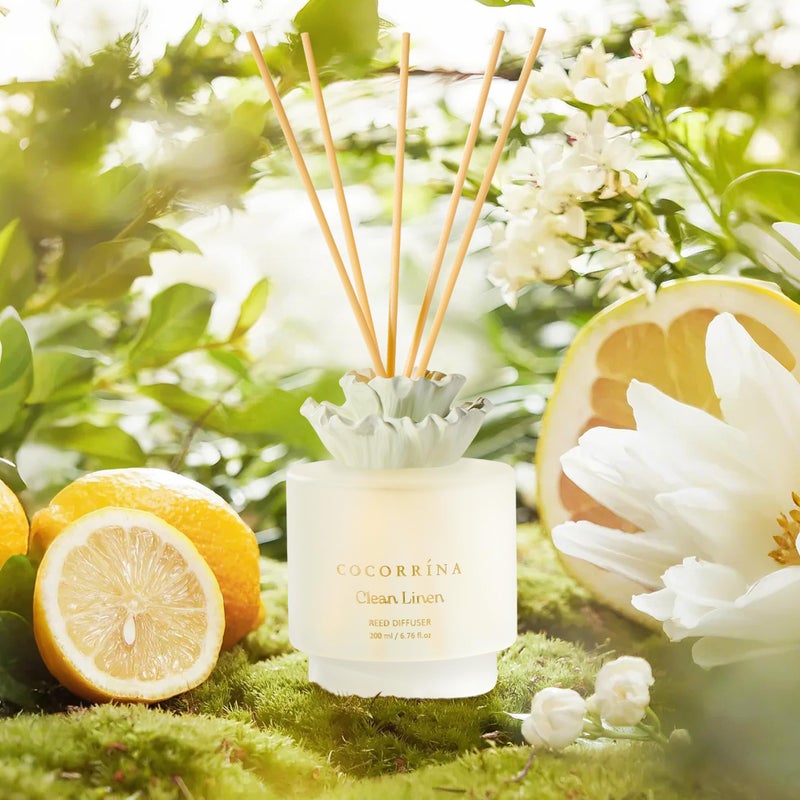 COCORRÃNA Gypsum Flower Reed Diffuser - Clean Linen Scent, 6.76 oz Oil with 8 Sticks, Long - Lasting Home Fragrance for Bathroom DÃ©cor - Image 4