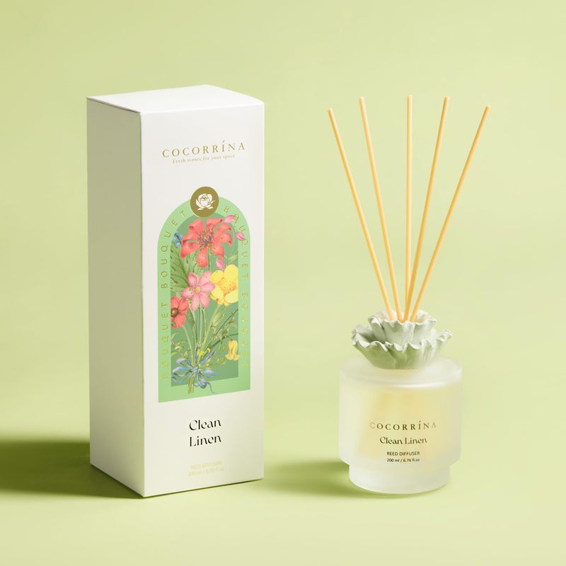 COCORRÃNA Gypsum Flower Reed Diffuser - Clean Linen Scent, 6.76 oz Oil with 8 Sticks, Long - Lasting Home Fragrance for Bathroom DÃ©cor - Image 2