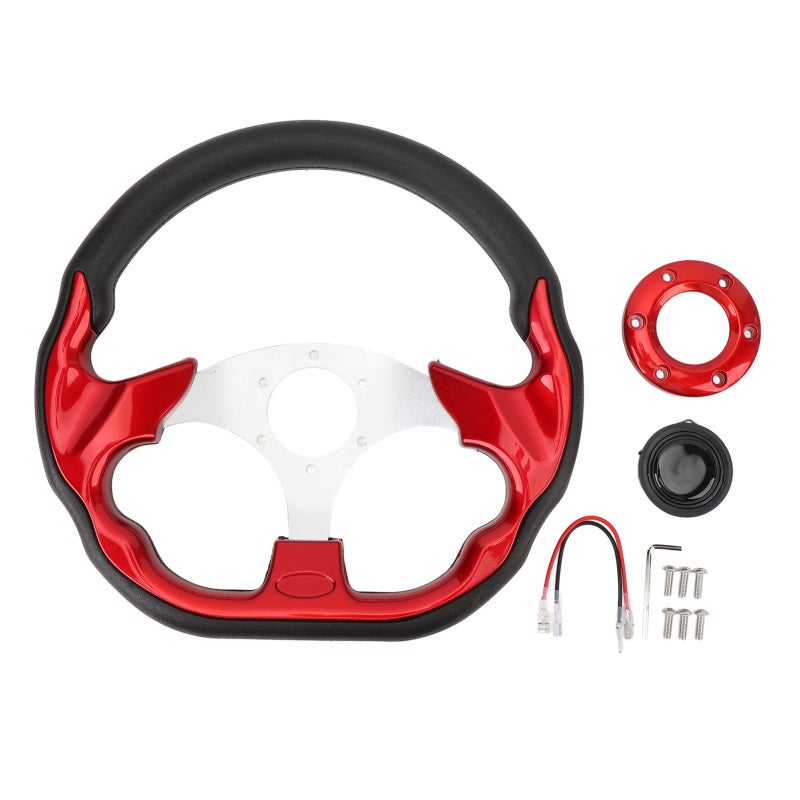 Racing Steering Wheel Red PU Material - Enhanced Grip Aluminum Frame Universal Steering Wheel for Standard Vehicles Racing Cars - Image 1