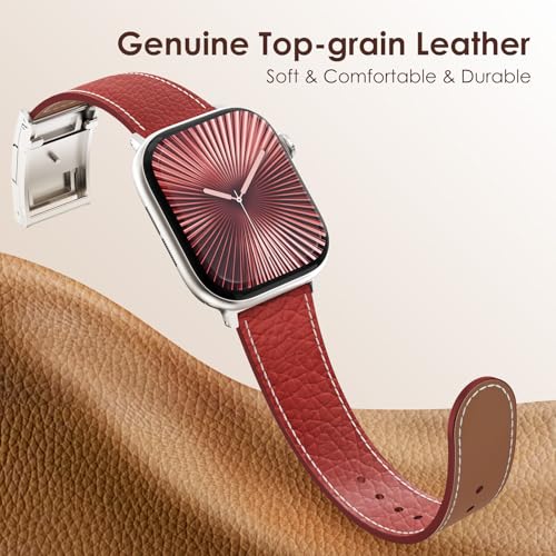 CHANCHY Leather Magnetic Watch Band Compatible with Apple Watch Bands 40mm 38mm 41mm 42mm 44mm 45mm 46mm, Top Grain Leather Dressy Band for Women Men iWatch Ultra SE3 Series 11/10/9/8/7/6/5/4/3/2/1 - Image 4