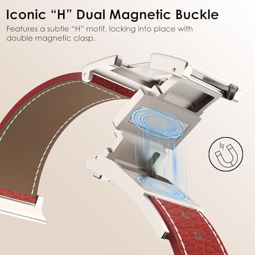 CHANCHY Leather Magnetic Watch Band Compatible with Apple Watch Bands 40mm 38mm 41mm 42mm 44mm 45mm 46mm, Top Grain Leather Dressy Band for Women Men iWatch Ultra SE3 Series 11/10/9/8/7/6/5/4/3/2/1 - Image 3