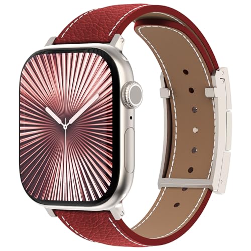CHANCHY Leather Magnetic Watch Band Compatible with Apple Watch Bands 40mm 38mm 41mm 42mm 44mm 45mm 46mm, Top Grain Leather Dressy Band for Women Men iWatch Ultra SE3 Series 11/10/9/8/7/6/5/4/3/2/1 - Image 2