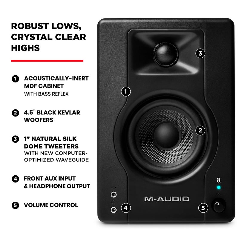 M-Audio BX4BT 4.5" Studio Monitors & PC Speakers with Bluetooth for Recording and Multimedia with Music Production Software, 120W, Pair, black - Image 4