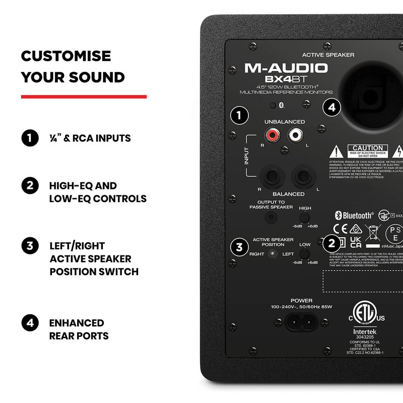 M-Audio BX4BT 4.5" Studio Monitors & PC Speakers with Bluetooth for Recording and Multimedia with Music Production Software, 120W, Pair, black - Image 5
