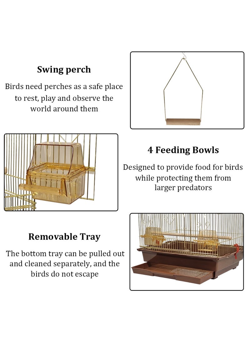 MAJIBAO - Birdcage with slide-out tray, food container, and perches, Golden wrought iron bird cage for small and medium birds, 106 cm large metal birdhouse - Image 1
