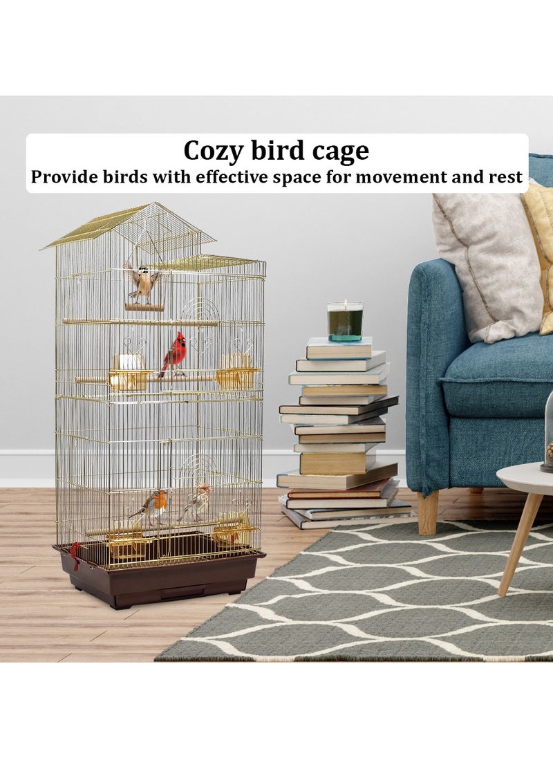 MAJIBAO - Birdcage with slide-out tray, food container, and perches, Golden wrought iron bird cage for small and medium birds, 106 cm large metal birdhouse - Image 1