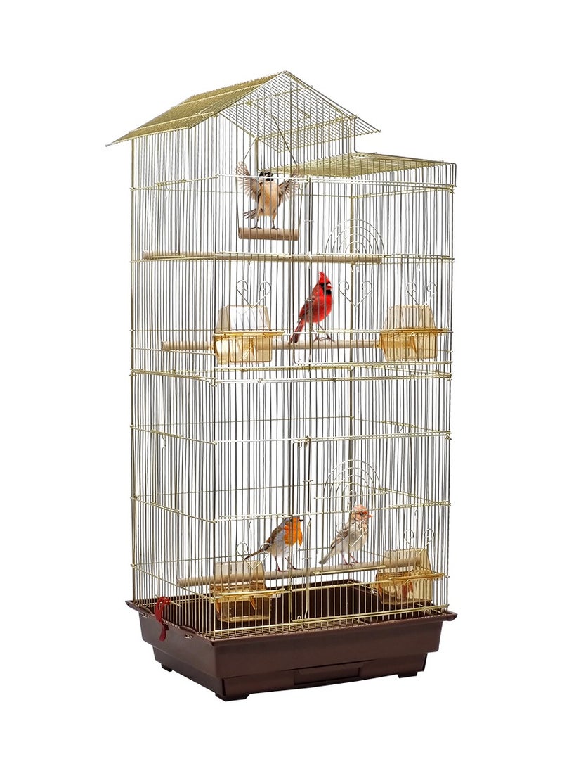 MAJIBAO - Birdcage with slide-out tray, food container, and perches, Golden wrought iron bird cage for small and medium birds, 106 cm large metal birdhouse - Image 1