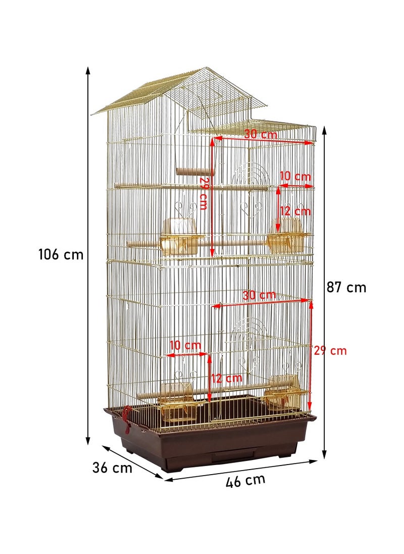 MAJIBAO - Birdcage with slide-out tray, food container, and perches, Golden wrought iron bird cage for small and medium birds, 106 cm large metal birdhouse - Image 1