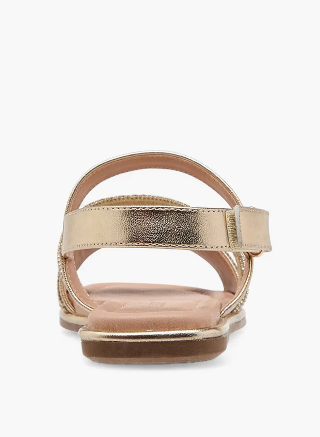 سيليست Girls' Embellished Open Toe Sandals with Hook and Loop Closure