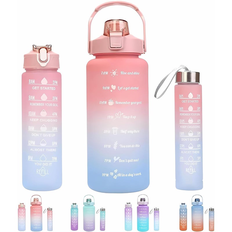 Fruhrer Motivational Water Bottle 3 in 12L1L12L Leakproof Bpa Free With Time Marker For Outdoor Sports SchoolGym Fitness OfficeSport Gym Multi 3 in 1 bottleb1 - Image 1