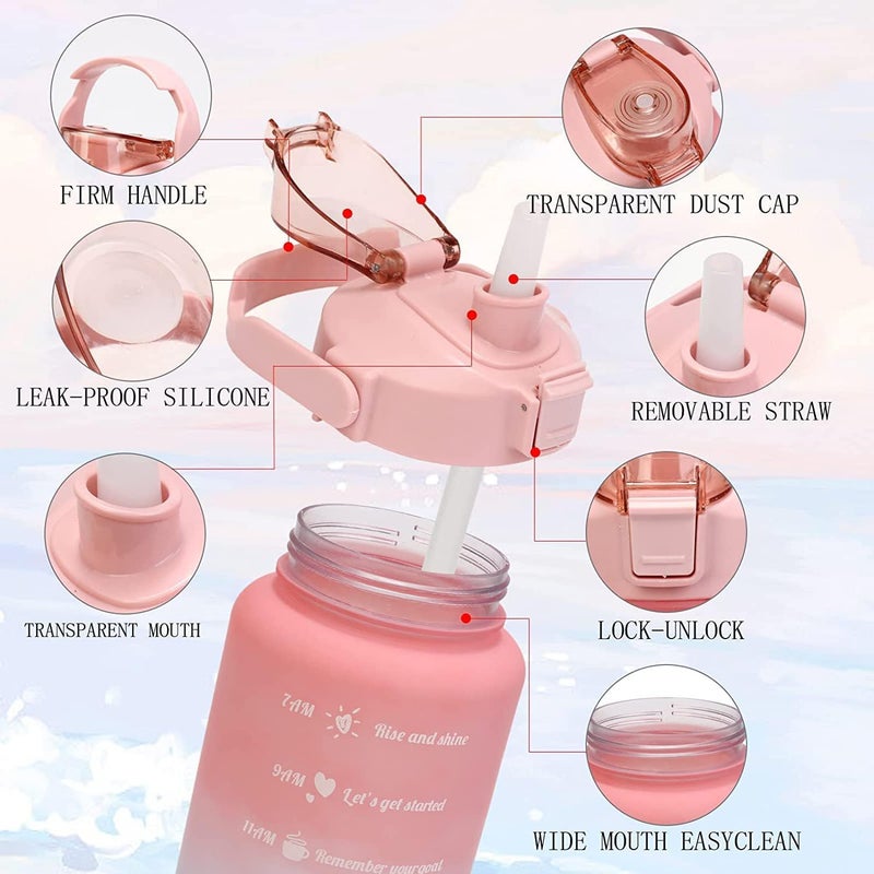 Fruhrer Motivational Water Bottle 3 in 12L1L12L Leakproof Bpa Free With Time Marker For Outdoor Sports SchoolGym Fitness OfficeSport Gym Multi 3 in 1 bottleb1 - Image 5