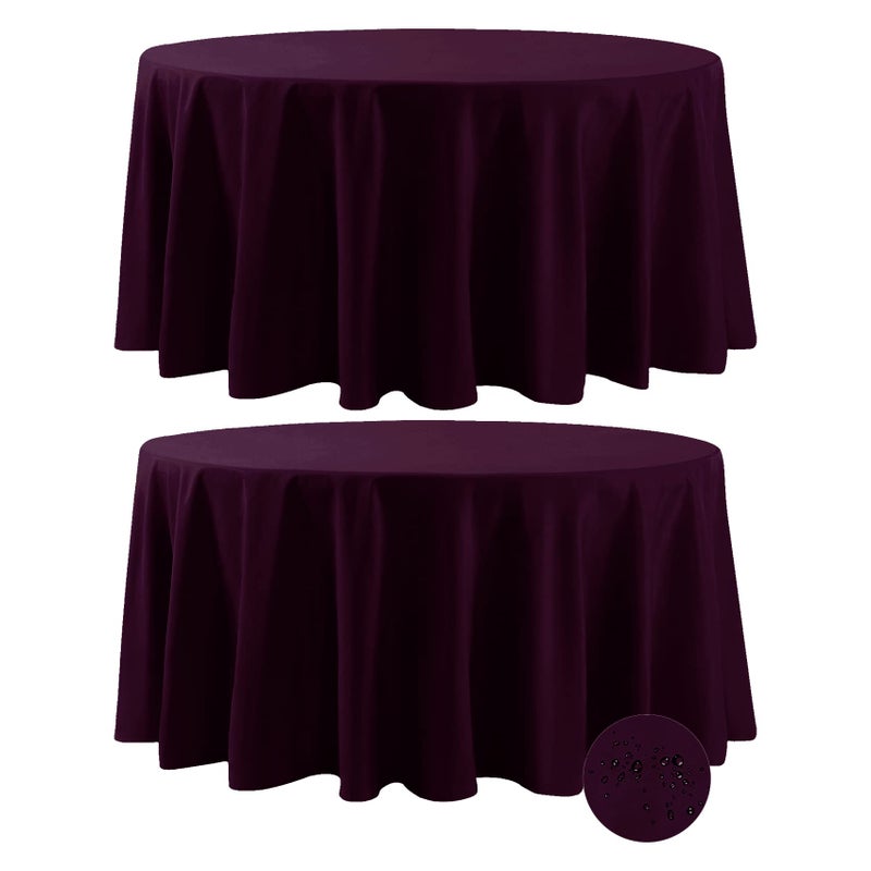 Fokitut 2 Pack Waterproof Round Tablecloth 120 Inch Stain Resistant and Wrinkle Polyester Table Cloth Fabric Table Cover for Kitchen Dining Wedding Party Holiday DinnerEggplant