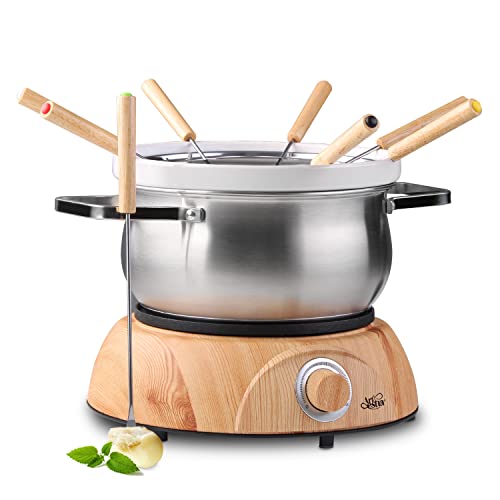 Artestia Swiss Design 1500W Electric Fondue Pot Set for Melting Chocolate Cheese Pot Sets with Temperature Control for Oil Broth Fondue Party 8 Colored Fondue Forks