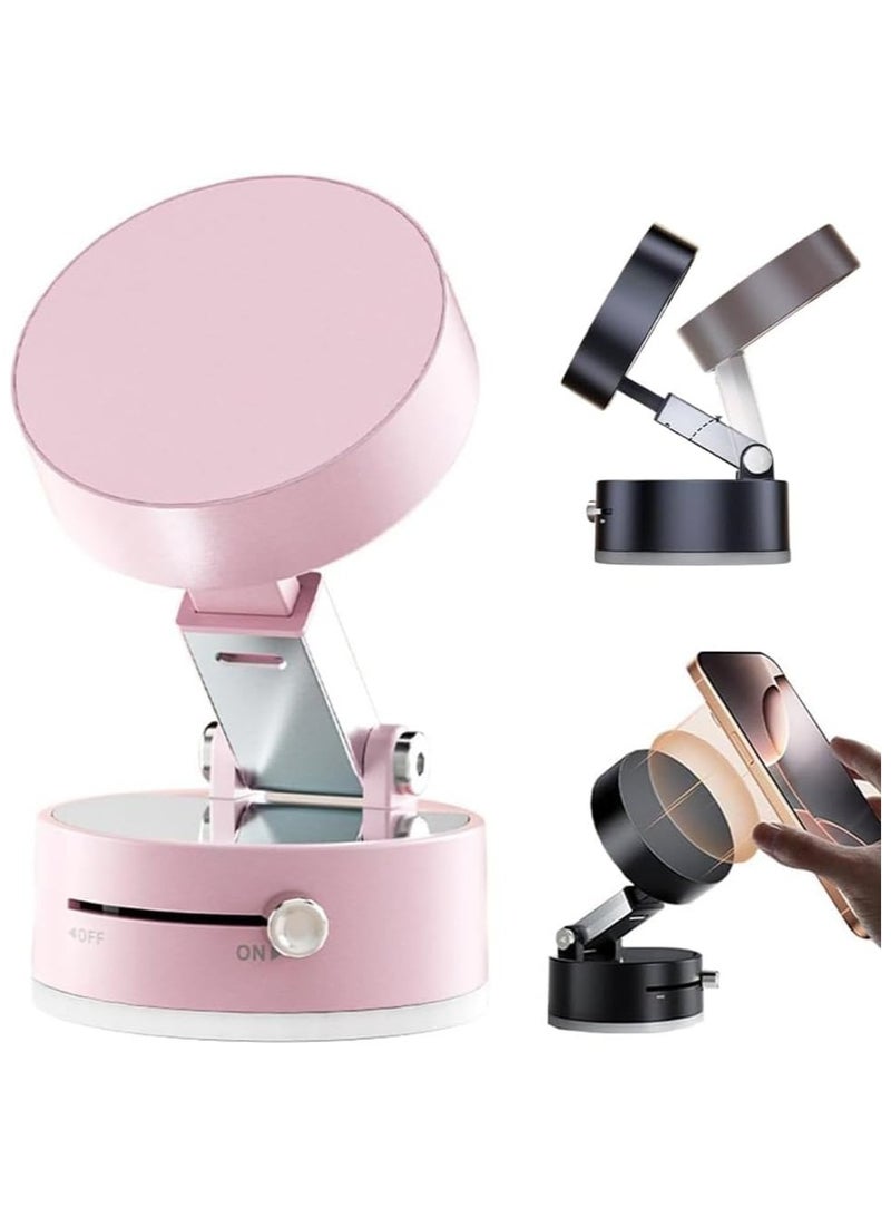 GUDOO Vacuum Suction Magnetic Phone Holder Magnetic Suction Phone Mount Foldable and Retractable Double-Sided Magnetic Phone Holder for All Phones - Pink - Image 1