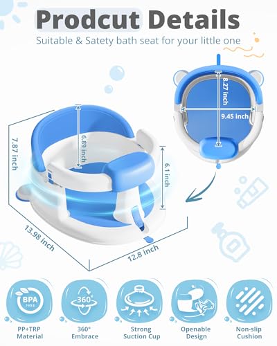 ONTHEWEI Baby Bath Seats for Babies Sitting Up NonSlip Baby Bathtub with 3 Suction Cups Safe Comfortable Toddler Bath Seat Ideal for Baby BathShower Support Stable Design Grey 624 Months - Image 3