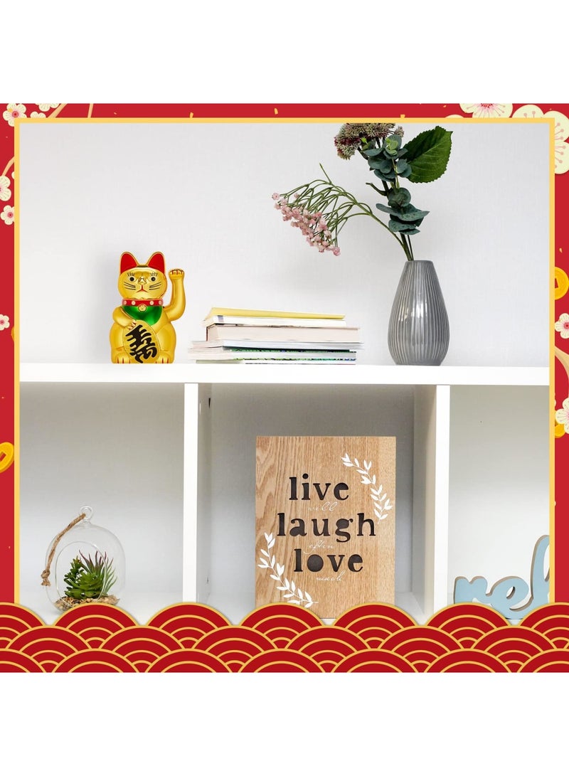 SYOSI Lucky Cat, Waving Arm Maneki Neko Gold Lucky Fortune Cat for Prosperity Decoration for Shops, Restaurants, Living Room, Homes Decorations - Image 4