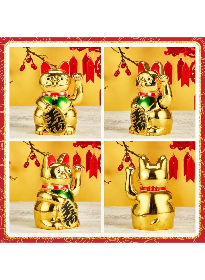 SYOSI Lucky Cat, Waving Arm Maneki Neko Gold Lucky Fortune Cat for Prosperity Decoration for Shops, Restaurants, Living Room, Homes Decorations - Image 2
