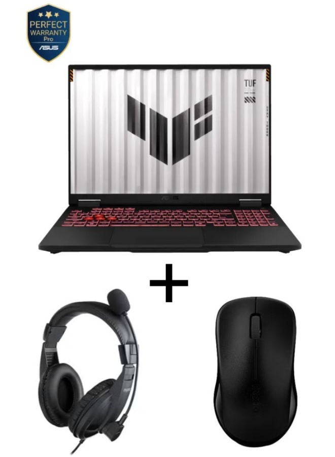 أسوس لابتوب TUF A16 FA608PP-RV169W بشاشة 16 بوصة WUXGA / معالج AMD Ryzen 9 8940HX / ذاكرة 16 جيجابايت / قرص SSD بسعة 1 تيرابايت / بطاقة رسومات NVIDIA GeForce RTX 5070 / سماعة رأس سلكية Rapoo USB مع فأرة لاسلكية Rapoo 1620 بتردد 2.4 جيجاهرتز جايجر غراي - Image 1