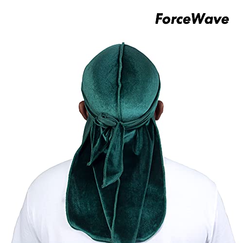 ForceWave Velvet Durag for Men Wave Cap Velvet Dorag for Men Women 360 Wave (Green) - Image 3