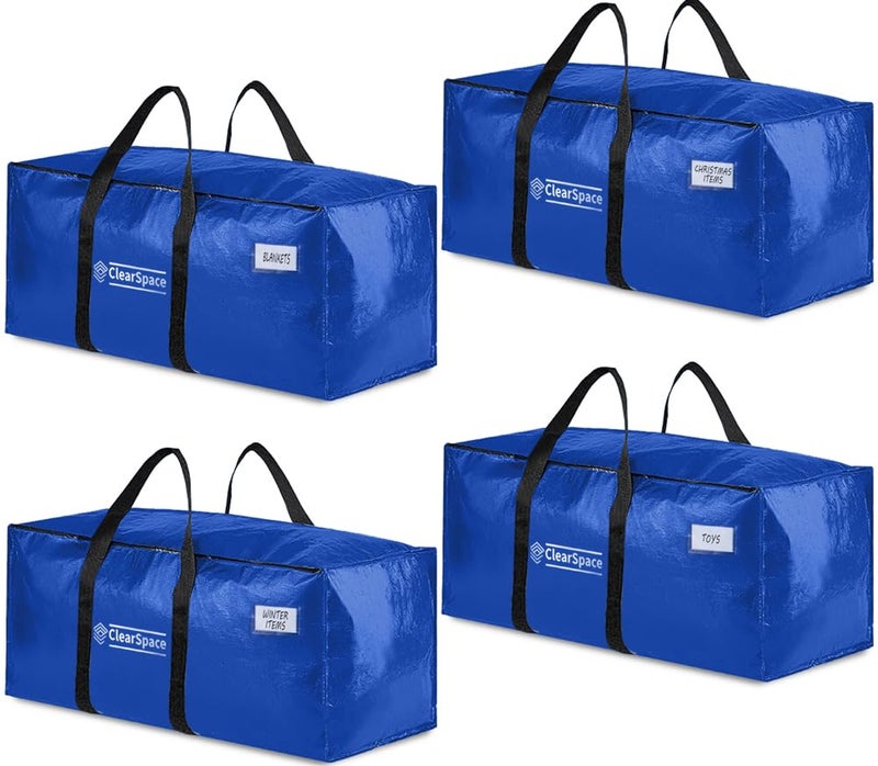 ClearSpace Extra Heavy Duty Moving Bags with Zipper 4 Pack  Extra Large Storage Bags for Clothes Moving Boxes or Packing for Organization  Clothing Storage with Carrying Handles