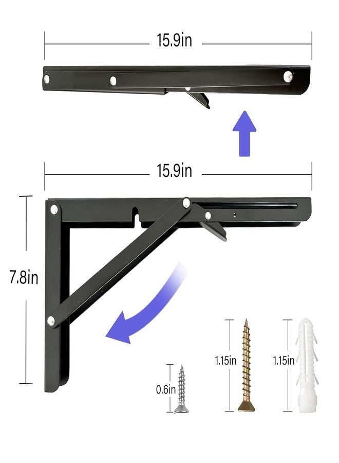 2HEET 16 Inch Heavy Duty Folding Shelf Brackets – 2 PCS Collapsible Wall Mounted Shelf Hinge Brackets | Foldable Table Bench Drop DIY Workbench Support | Space Saving Metal Shelf Brackets (40 cm) - Image 5