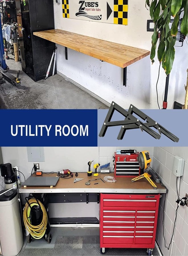 2HEET 16 Inch Heavy Duty Folding Shelf Brackets – 2 PCS Collapsible Wall Mounted Shelf Hinge Brackets | Foldable Table Bench Drop DIY Workbench Support | Space Saving Metal Shelf Brackets (40 cm) - Image 2
