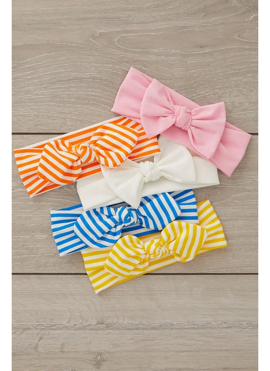 Babygiz Handmade Ultra Soft Bow Tie 100% Natural Cotton Double Layer Combed Cotton FIVE IN ONE Baby and Kids Girls Bandana Headband Set - 5 different patterns and colors