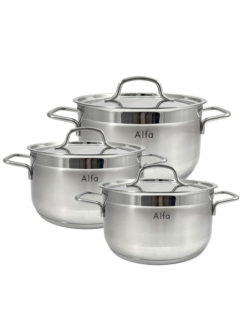 ALFA طقم أواني الطهي من ALFA مكون من 6 قطع من الفولاذ المقاوم للصدأ - غير لاصق، آمن في غسالة الصحون، متوافق مع الحث - حل طهي يومي متين وأنيق - Image 1