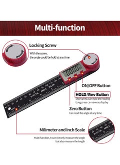 Generic Digital Angle Finder Tool - 200mm 0-360 degree LED Digital Protractor with Horizontal Vertical Bubble Levels and Ruler Meter Accurate Tools for Carpenters Woodworkers Fabricators  - Image 3