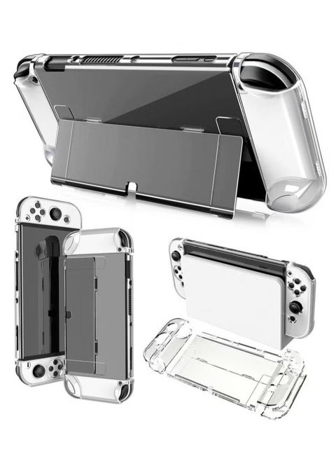 Crystal Clear Protective Case Compatible with Nintendo Switch OLED PC Material Shockproof and Scratchproof with Stand Function Cover