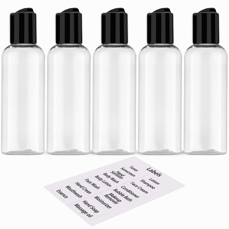 DNSEN 5 Pack 3.4 oz Travel Bottles for Toiletries TSA Approved Leakproof Plastic Empty Travel Size Bottles Containers with Labels - Image 1