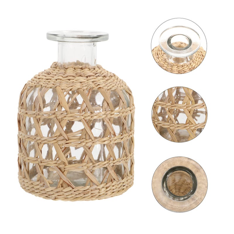 مزهرية زجاجية منسوجة يدويًا وزجاجة عطر ديكور منزلي 11.30 × 8.00 سم بني فاتح - Image 3