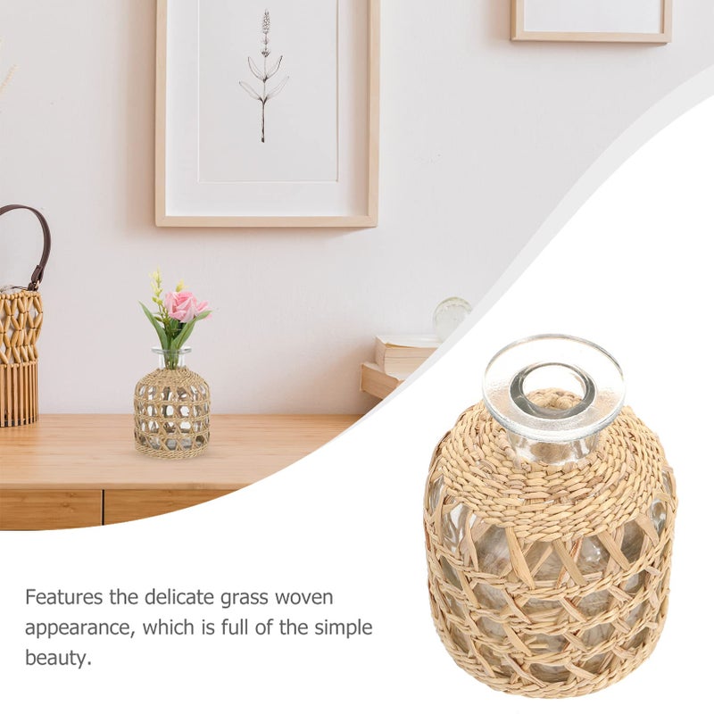 مزهرية زجاجية منسوجة يدويًا وزجاجة عطر ديكور منزلي 11.30 × 8.00 سم بني فاتح - Image 5