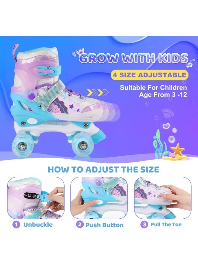 ASIV Adjustable Roller Skates - Purple-Blue Little Mermaid Roller Skates Suitable for Girls Aged 3 to 12, For Beginners Both Indoors and Outdoors, with Lighting Effects（S） - Image 2