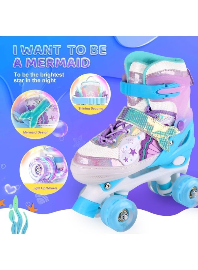 ASIV Adjustable Roller Skates - Purple-Blue Little Mermaid Roller Skates Suitable for Girls Aged 3 to 12, For Beginners Both Indoors and Outdoors, with Lighting Effects（S） - Image 3