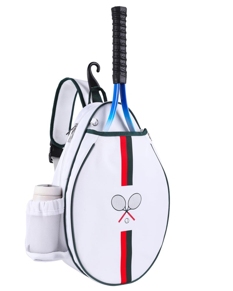 Rejolly Tennis Racket Bag for Women Men One Shoulder Crossbody Sling Bag Water Resistant Racquet Cover for 2 Tennis Rackets, Pickleball Paddles, Badminton Racquet White Red Green Stripe - Image 1