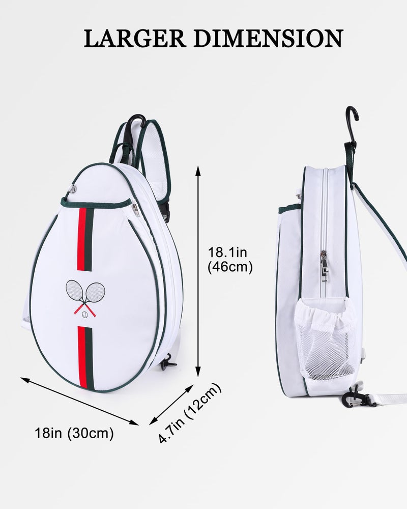 Rejolly Tennis Racket Bag for Women Men One Shoulder Crossbody Sling Bag Water Resistant Racquet Cover for 2 Tennis Rackets, Pickleball Paddles, Badminton Racquet White Red Green Stripe - Image 3