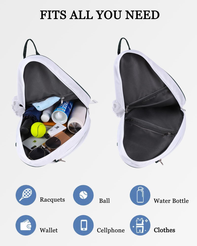 Rejolly Tennis Racket Bag for Women Men One Shoulder Crossbody Sling Bag Water Resistant Racquet Cover for 2 Tennis Rackets, Pickleball Paddles, Badminton Racquet White Red Green Stripe - Image 4