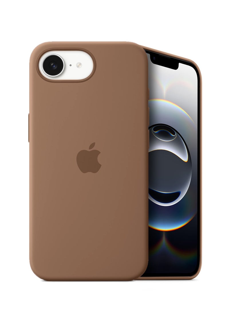 دبليو تيك غطاء أيفون 16e 5G 2025 المصنوع من السيليكون السائل الناعم - بني - Image 1