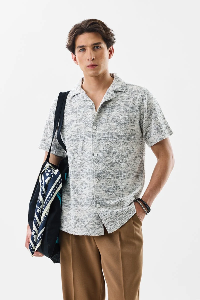 SNITCH Slim Fit Textured Off White Shirt