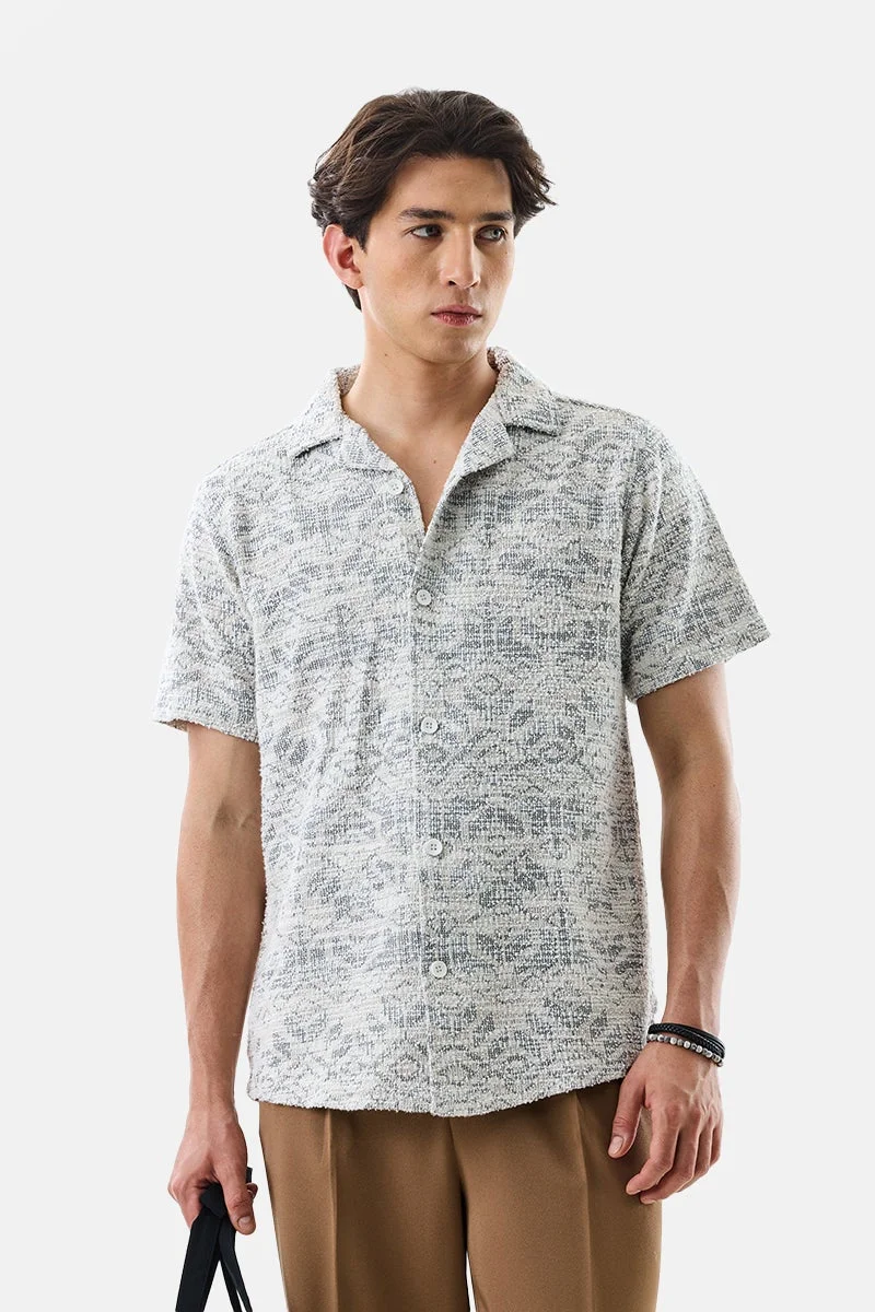 SNITCH Slim Fit Textured Off White Shirt