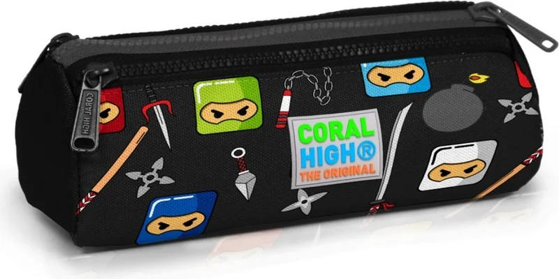 Elatae Ninja Patterned Pen Holder Three Compartment Pencil Case 22325